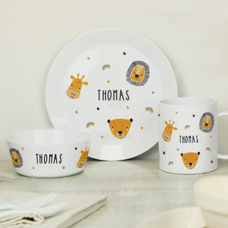Personalised Safari Animals Children''s 3pc Plastic Breakfast Set Extra Image 1